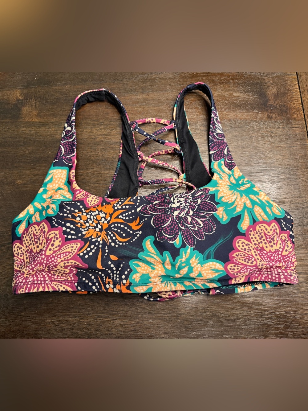 Born Primitive Floral Crisscross Sports Bikini Top in Teal, Purple, Pink, Orange
